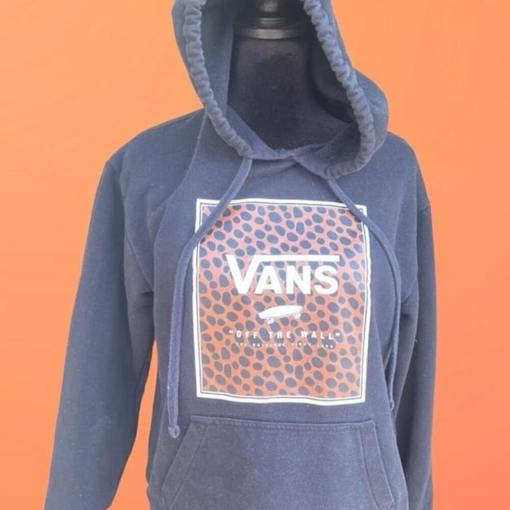 Vans hoodie sweatshirt, cheetah print, black, women's size XS